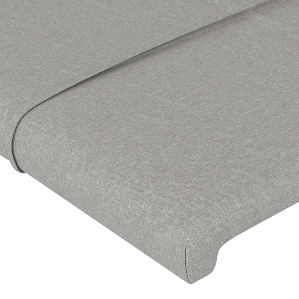 sengegavl med LED-lys 203x16x118/128 cm stof lysegrå