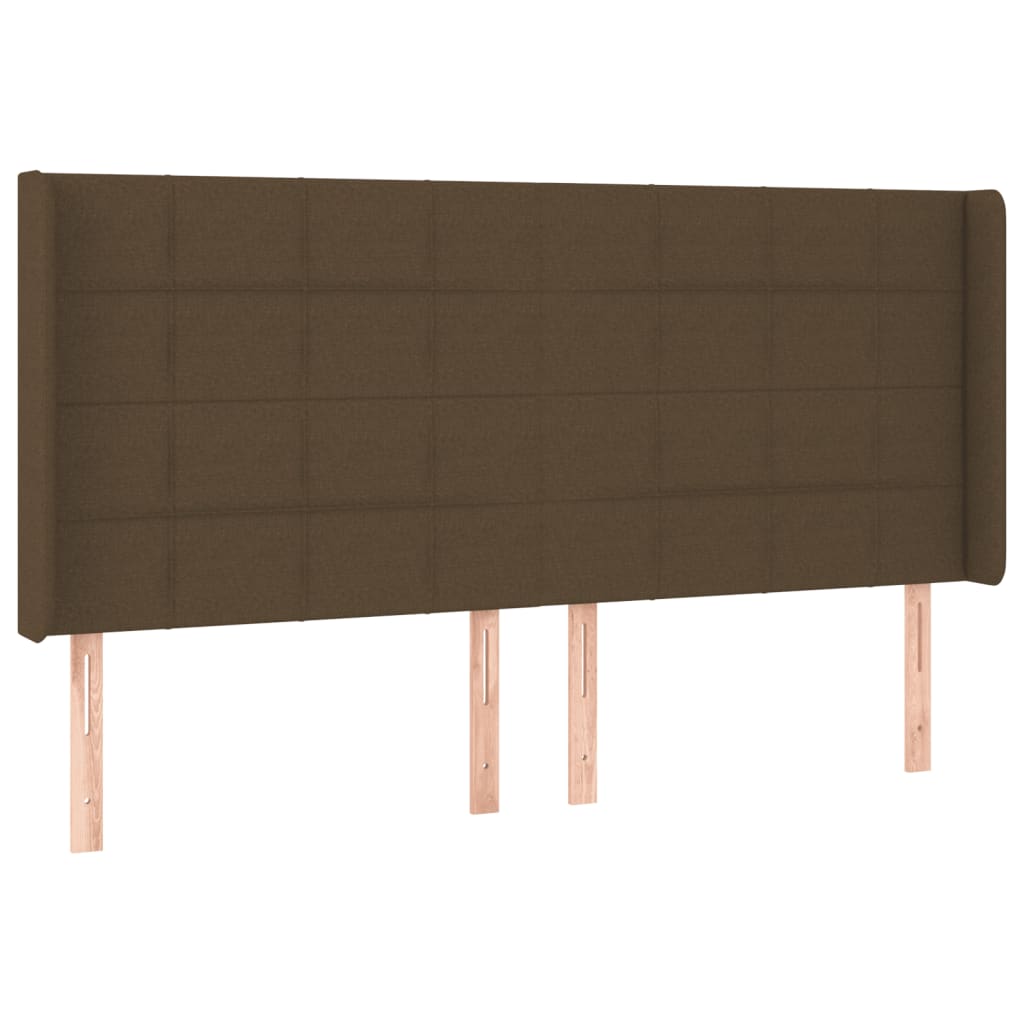 sengegavl med LED-lys 203x16x118/128 cm stof mørkebrun