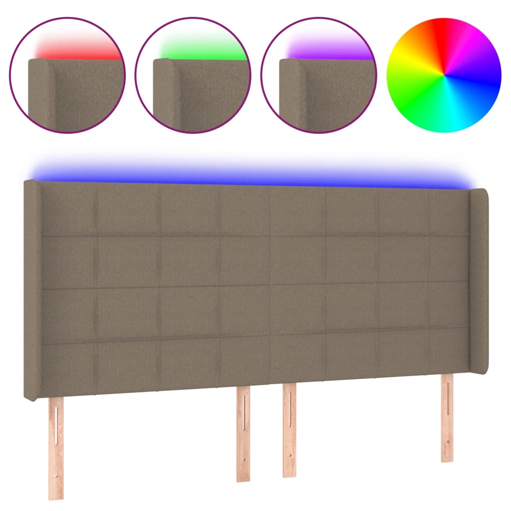 sengegavl med LED-lys 203x16x118/128 cm stof gråbrun