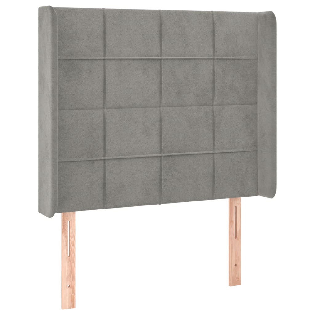 sengegavl med LED-lys 83x16x118/128 cm fløjl lysegrå