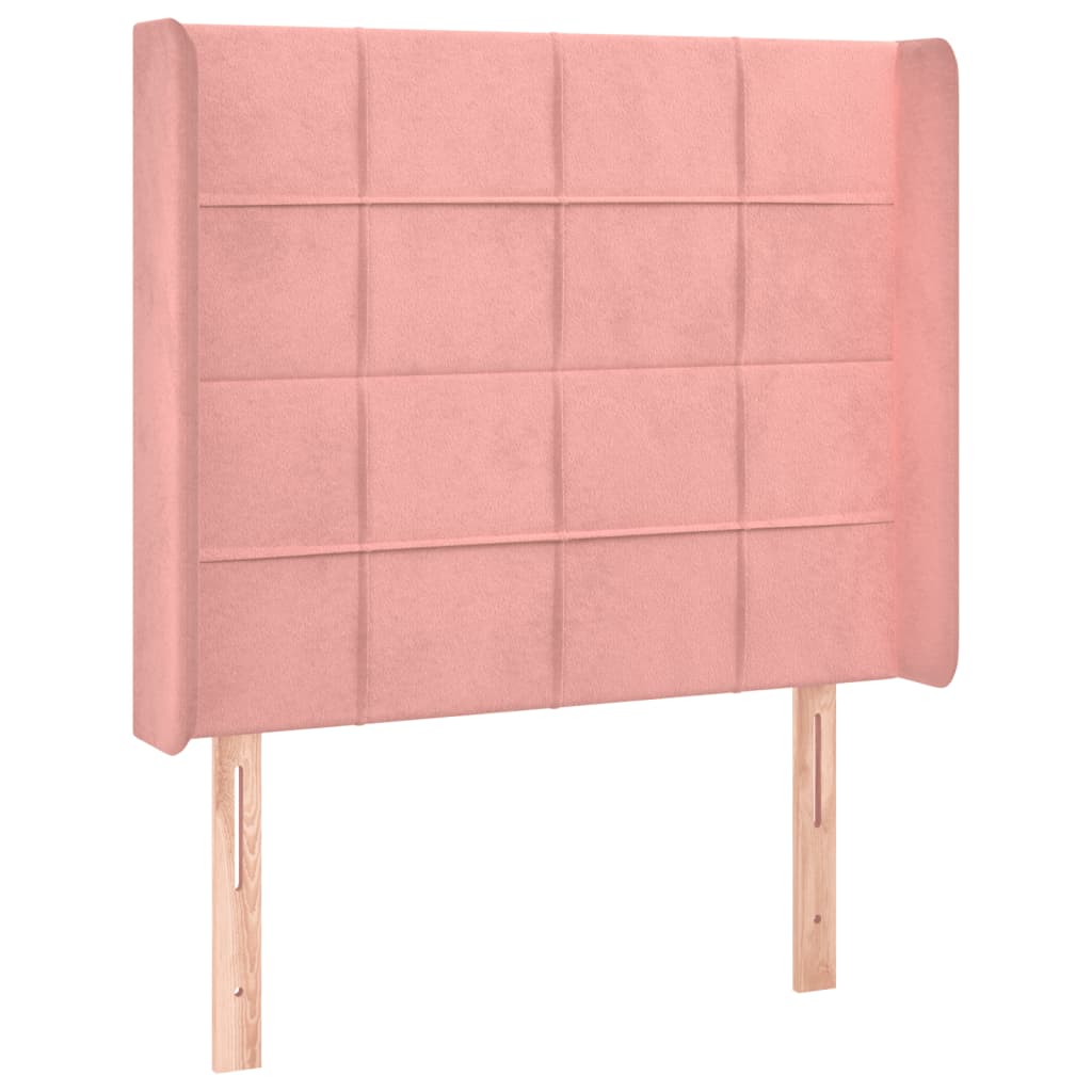 sengegavl med LED-lys 83x16x118/128 cm fløjl lyserød