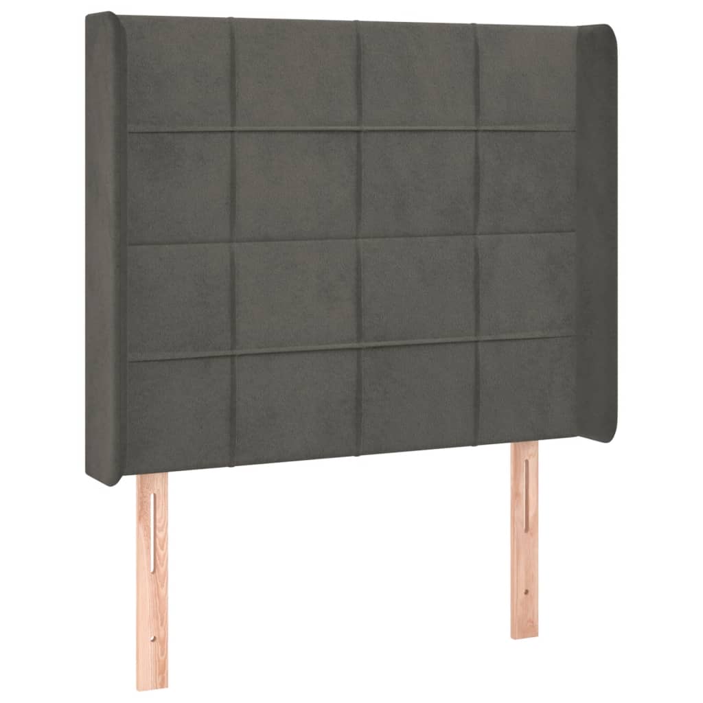 sengegavl med LED-lys 93x16x118/128 cm fløjl mørkegrå