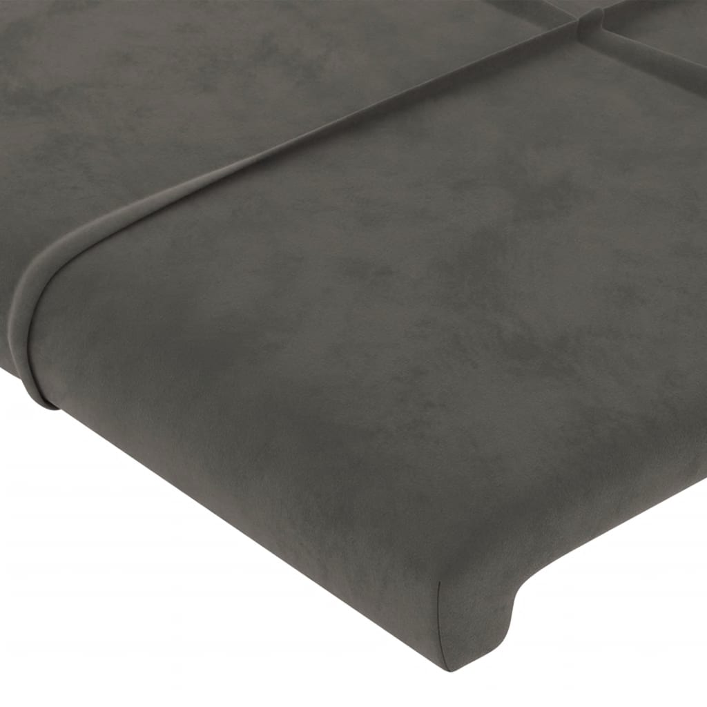sengegavl med LED-lys 93x16x118/128 cm fløjl mørkegrå