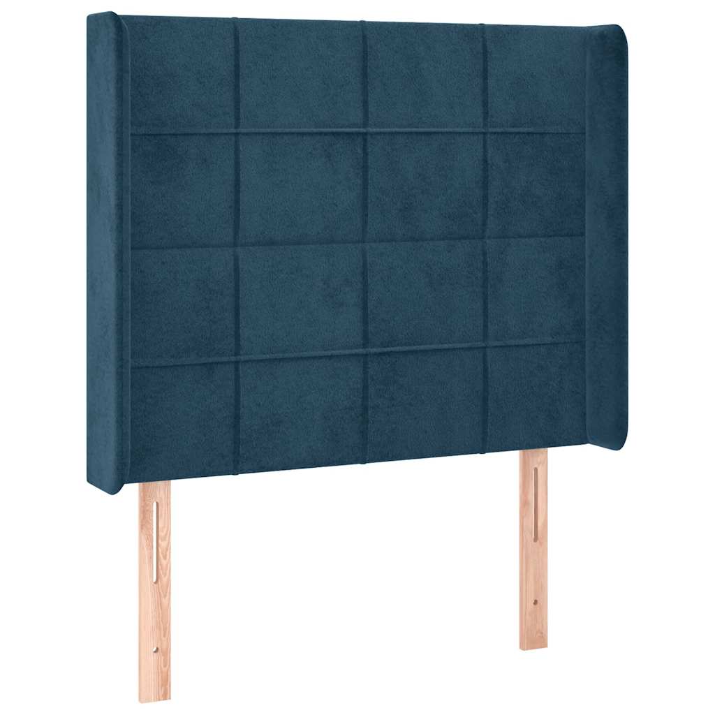 sengegavl med LED-lys 93x16x118/128 cm fløjl mørkeblå