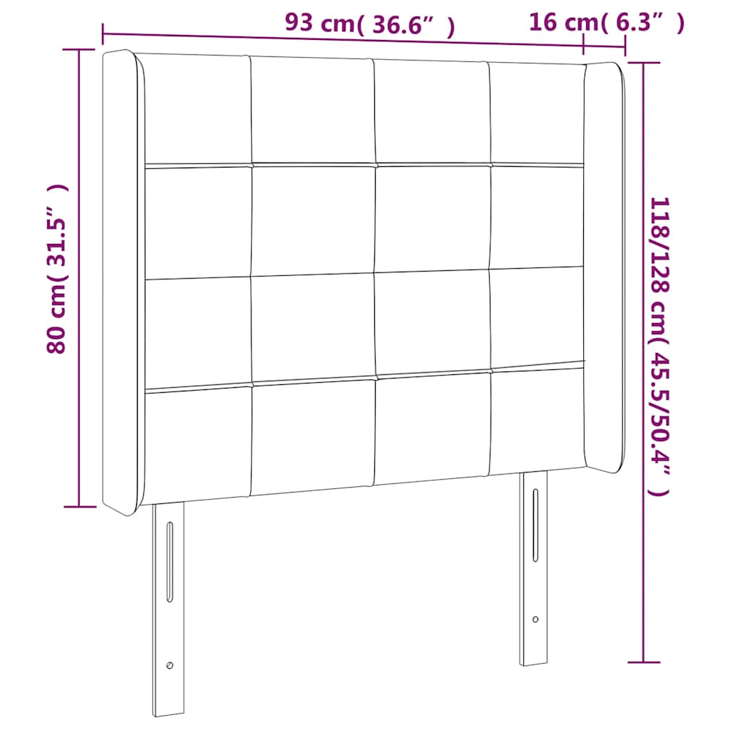 sengegavl med LED-lys 93x16x118/128 cm fløjl mørkeblå