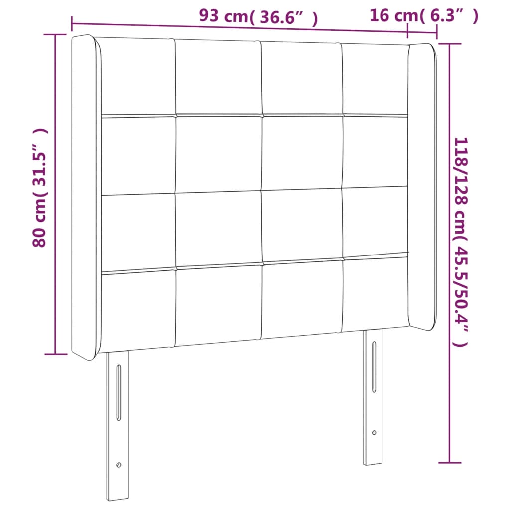 sengegavl med LED-lys 93x16x118/128 cm fløjl lyserød