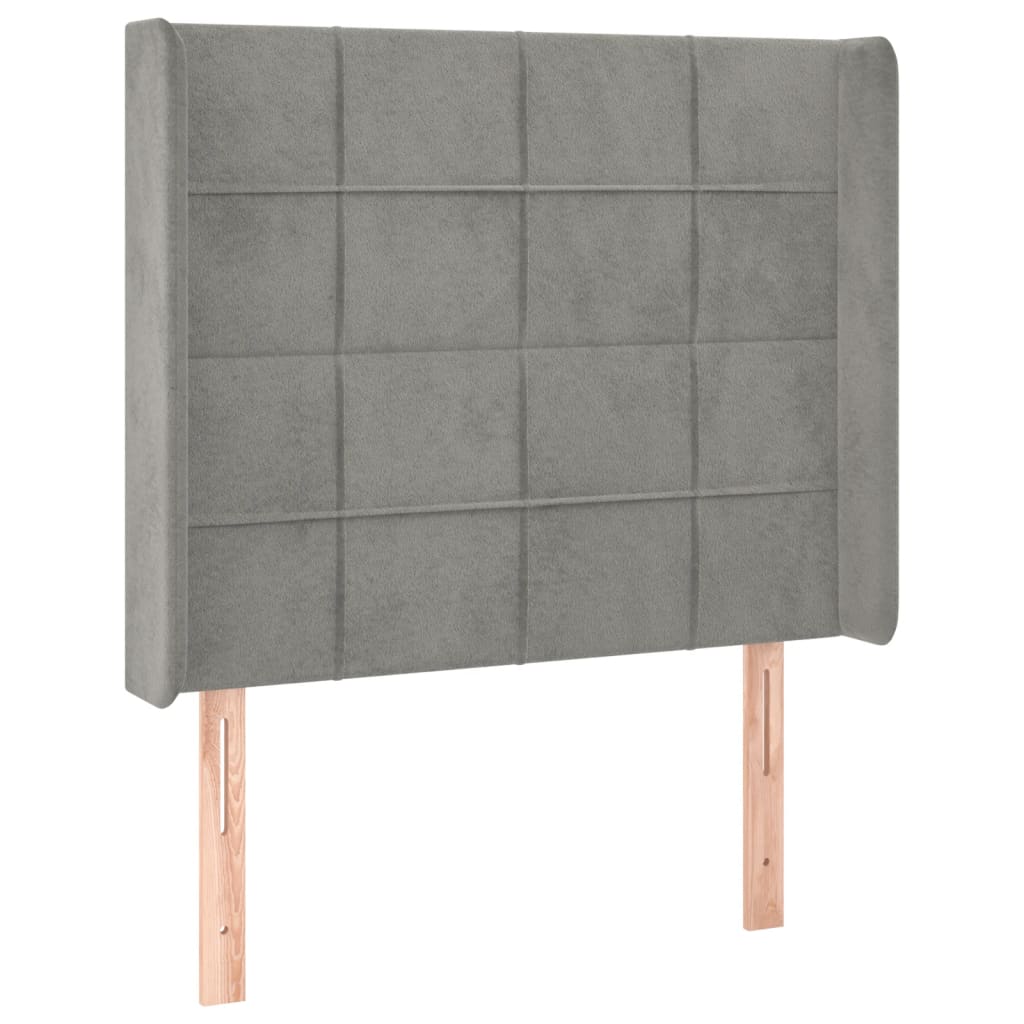 sengegavl med LED-lys 103x16x118/128 cm fløjl lysegrå