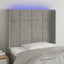 sengegavl med LED-lys 103x16x118/128 cm fløjl lysegrå