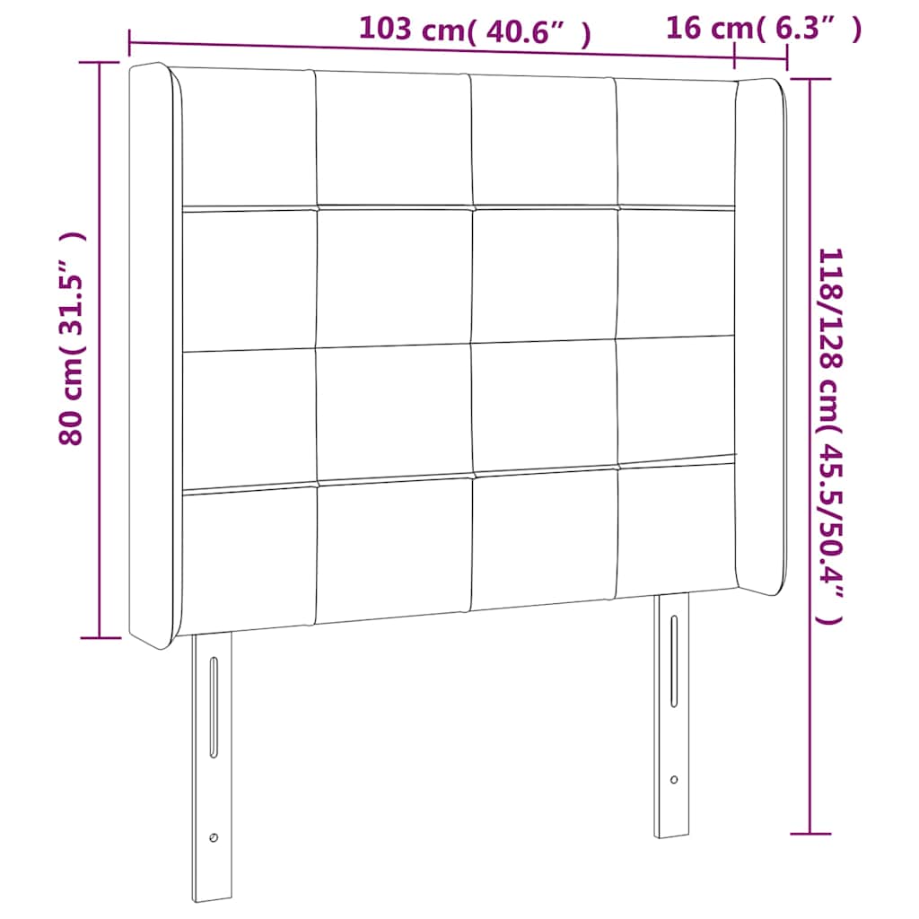 sengegavl med LED-lys 103x16x118/128 cm fløjl mørkegrøn