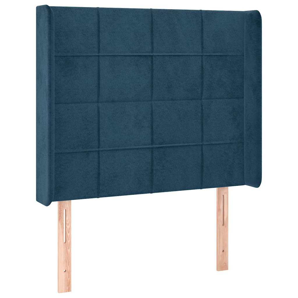 sengegavl med LED-lys 103x16x118/128 cm fløjl mørkeblå