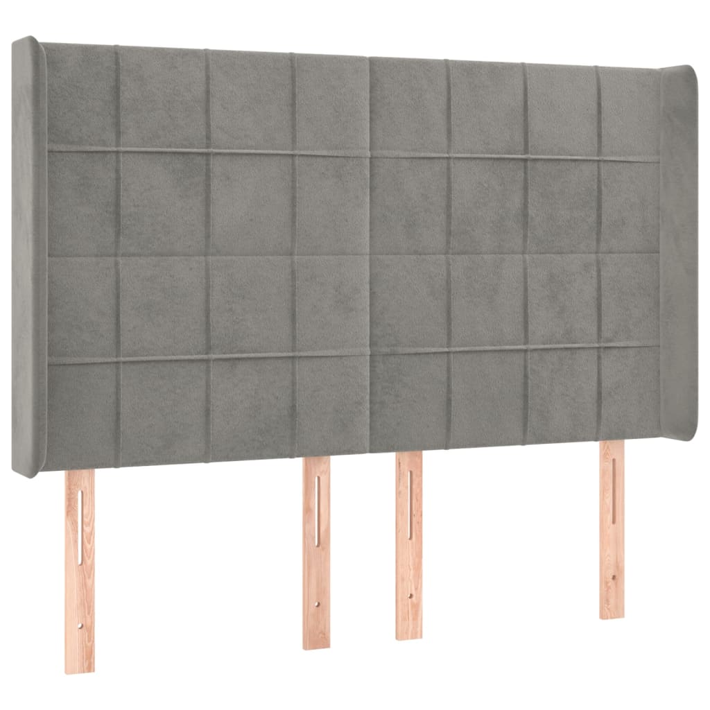 sengegavl med LED-lys 147x16x118/128 cm fløjl lysegrå