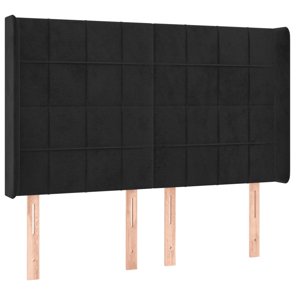 sengegavl med LED-lys 147x16x118/128 cm fløjl sort