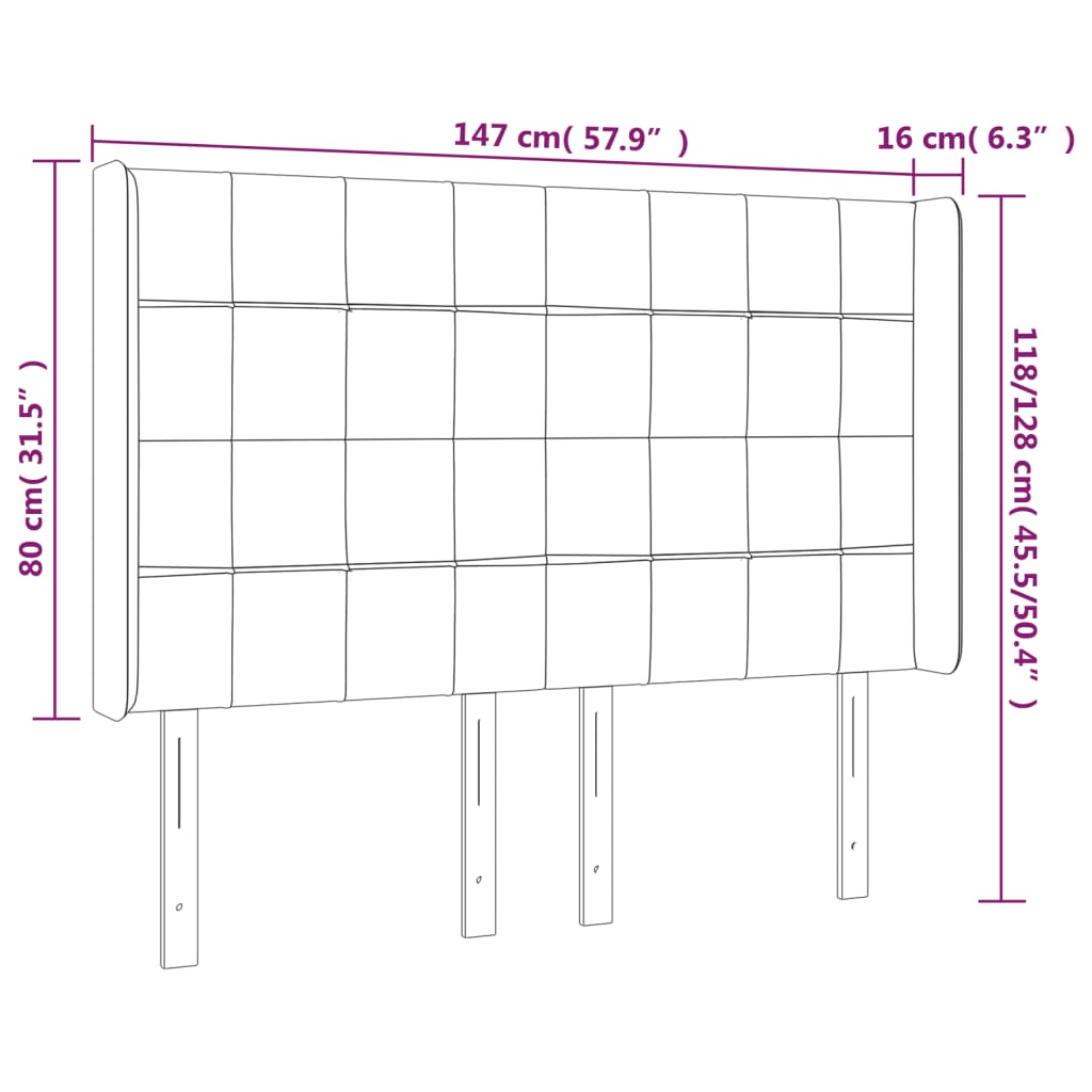 sengegavl med LED-lys 147x16x118/128 cm fløjl sort