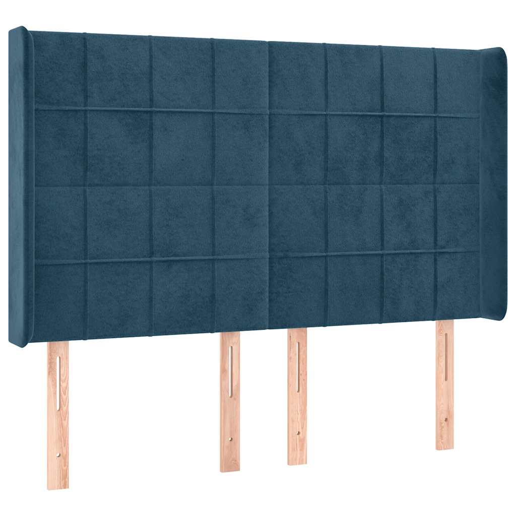 sengegavl med LED-lys 147x16x118/128 cm fløjl mørkeblå