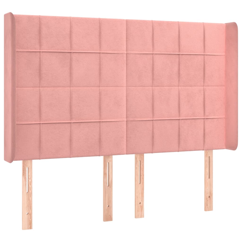 sengegavl med LED-lys 147x16x118/128 cm fløjl lyserød
