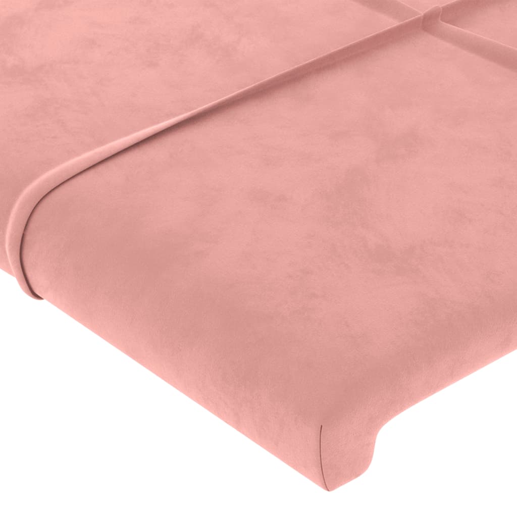sengegavl med LED-lys 147x16x118/128 cm fløjl lyserød