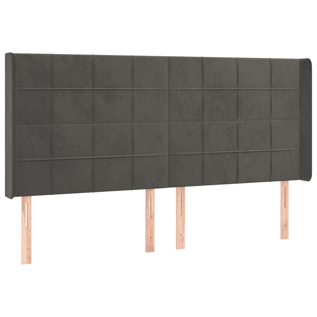 sengegavl med LED-lys 163x16x118/128 cm fløjl mørkegrå