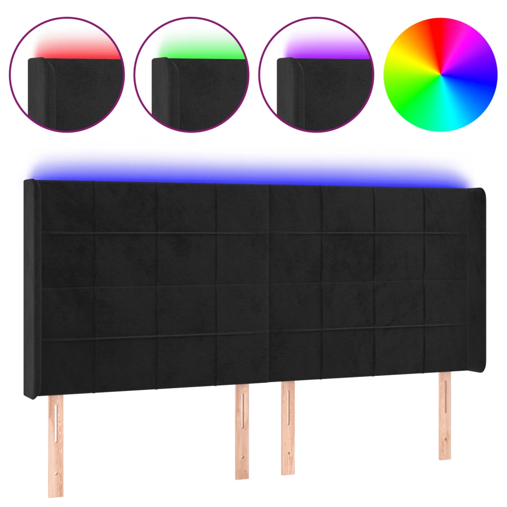 sengegavl med LED-lys 163x16x118/128 cm fløjl sort