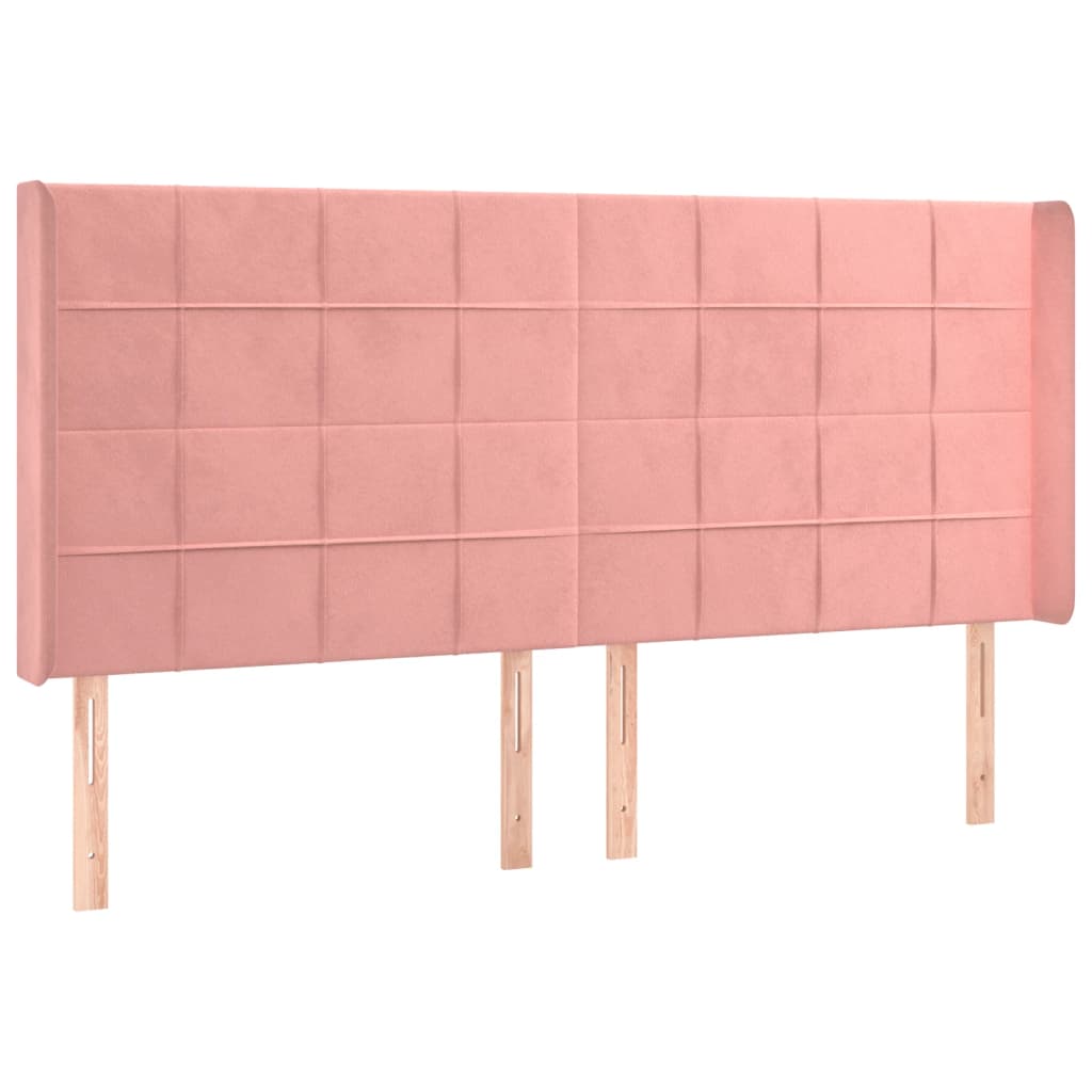 sengegavl med LED-lys 163x16x118/128 cm fløjl lyserød