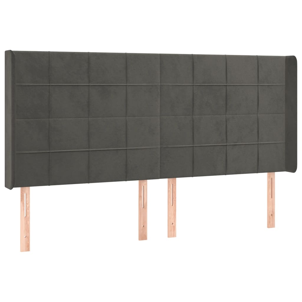 sengegavl med LED-lys 183x16x118/128 cm fløjl mørkegrå