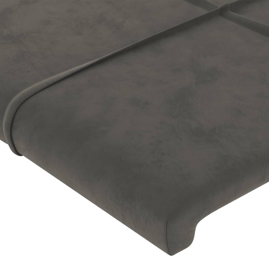 sengegavl med LED-lys 183x16x118/128 cm fløjl mørkegrå