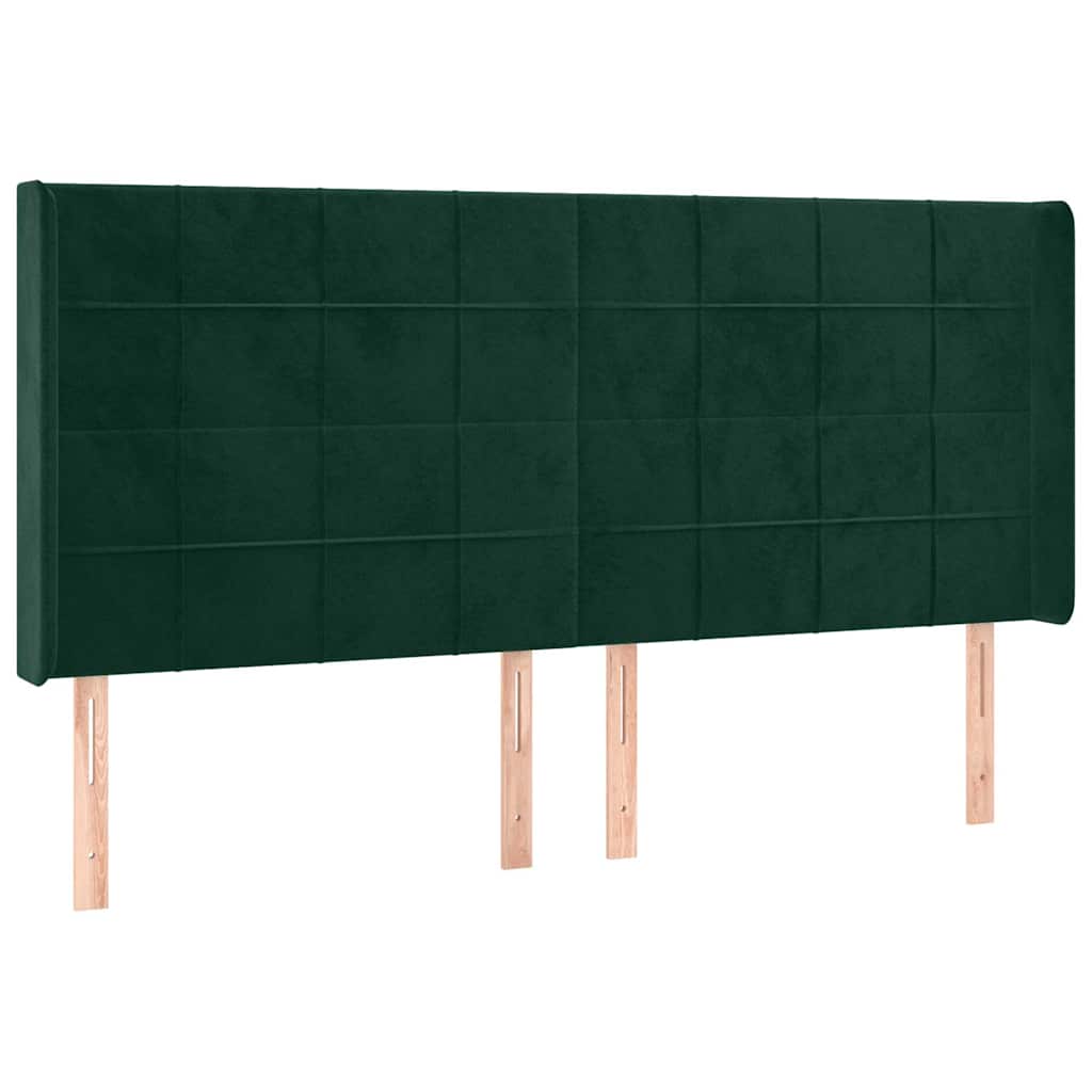 sengegavl med LED-lys 183x16x118/128 cm fløjl mørkegrøn