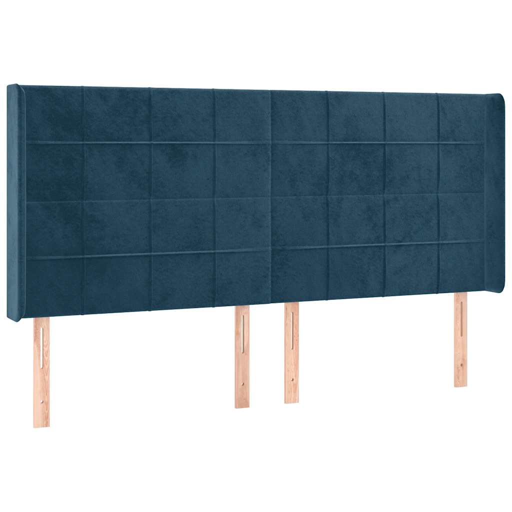 sengegavl med LED-lys 183x16x118/128 cm fløjl mørkeblå