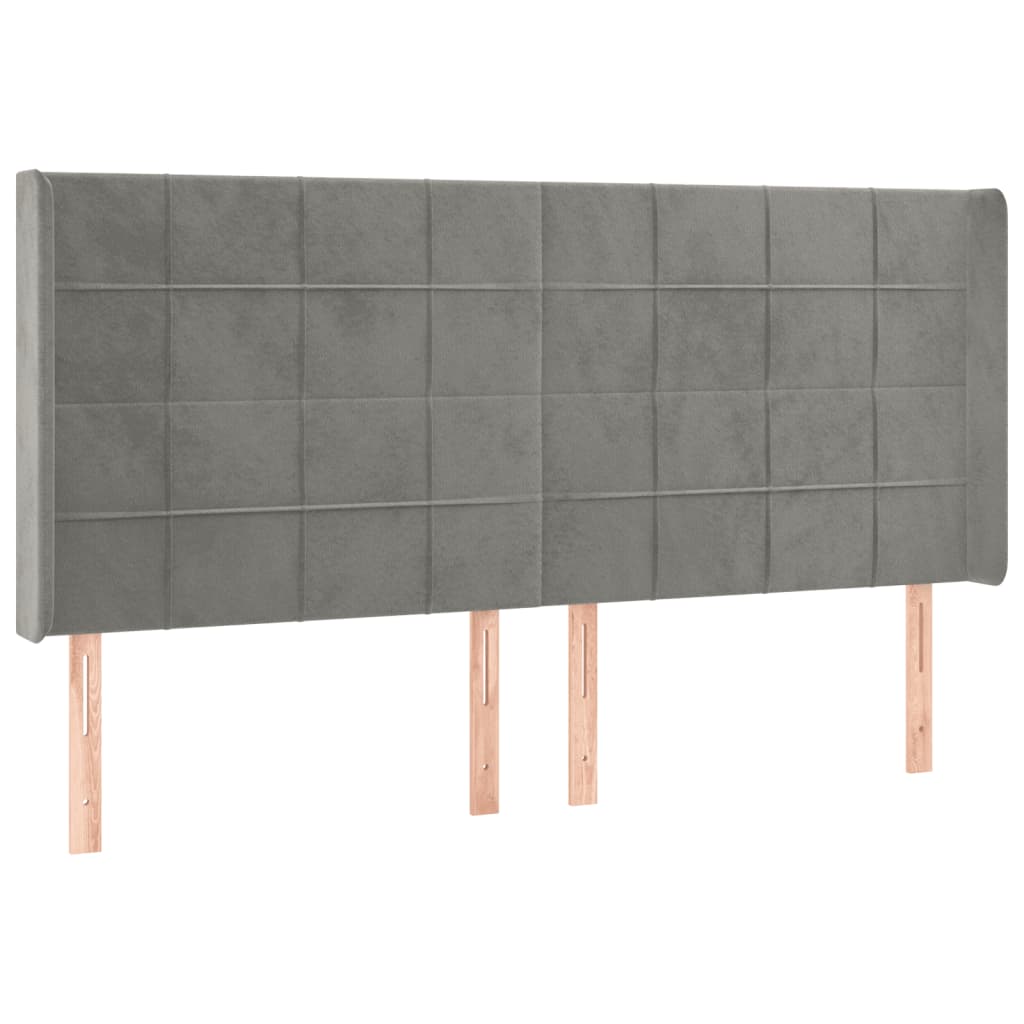 sengegavl med LED-lys 203x16x118/128 cm fløjl lysegrå