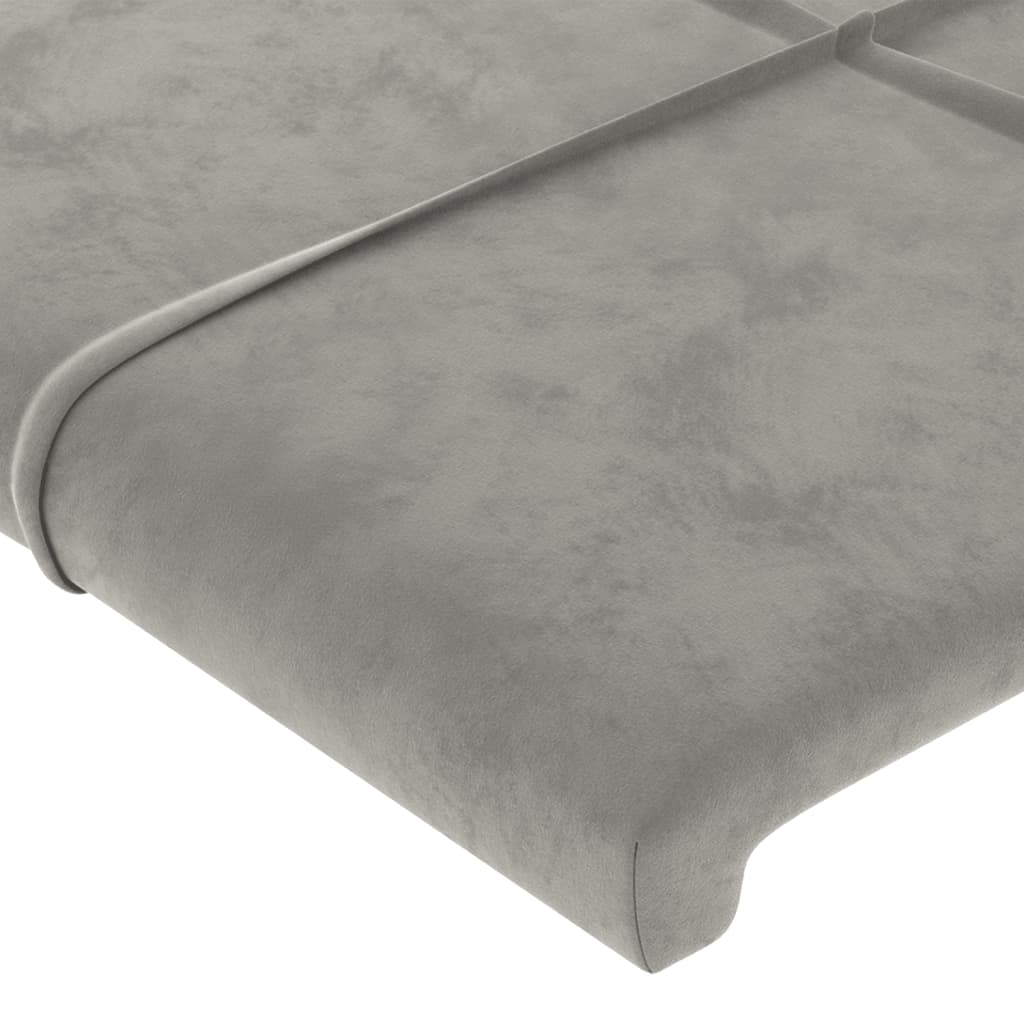 sengegavl med LED-lys 203x16x118/128 cm fløjl lysegrå