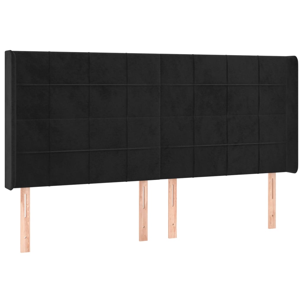 sengegavl med LED-lys 203x16x118/128 cm fløjl sort