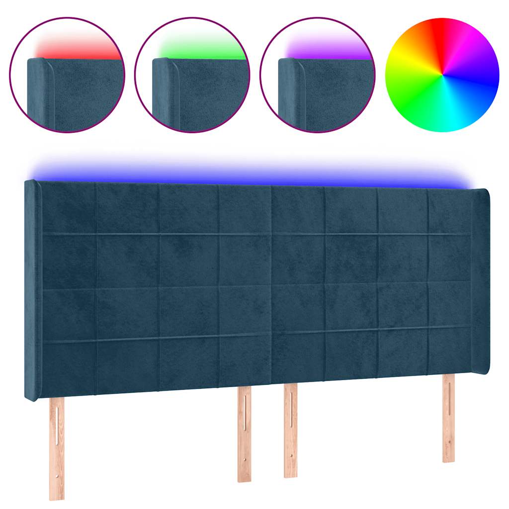 sengegavl med LED-lys 203x16x118/128 cm fløjl mørkeblå