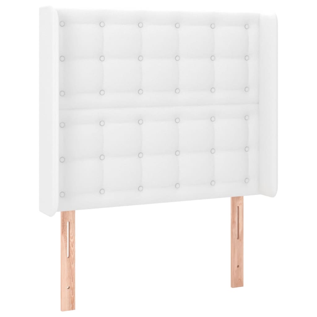 sengegavl med LED-lys 83x16x118/128 cm kunstlæder hvid