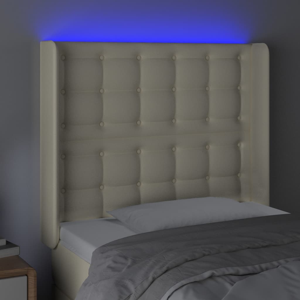 sengegavl med LED-lys 83x16x118/128 cm kunstlæder cremefarvet