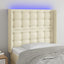 sengegavl med LED-lys 83x16x118/128 cm kunstlæder cremefarvet