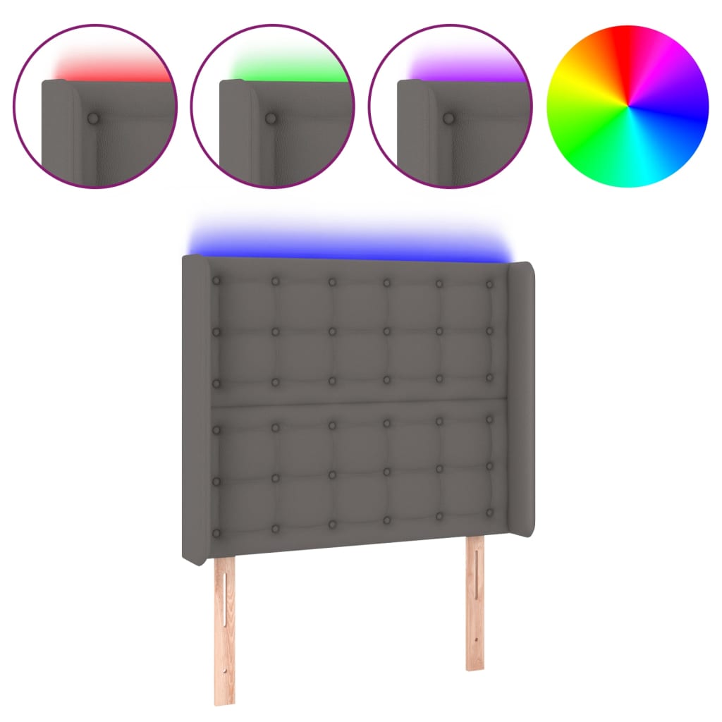 sengegavl med LED-lys 83x16x118/128 cm kunstlæder grå
