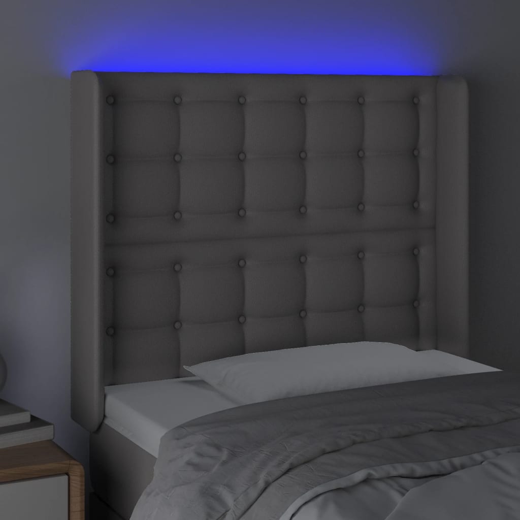 sengegavl med LED-lys 83x16x118/128 cm kunstlæder grå