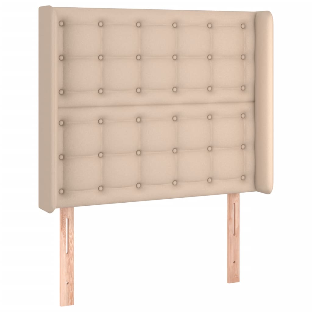 sengegavl med LED-lys 83x16x118/128 cm kunstlæder cappuccino