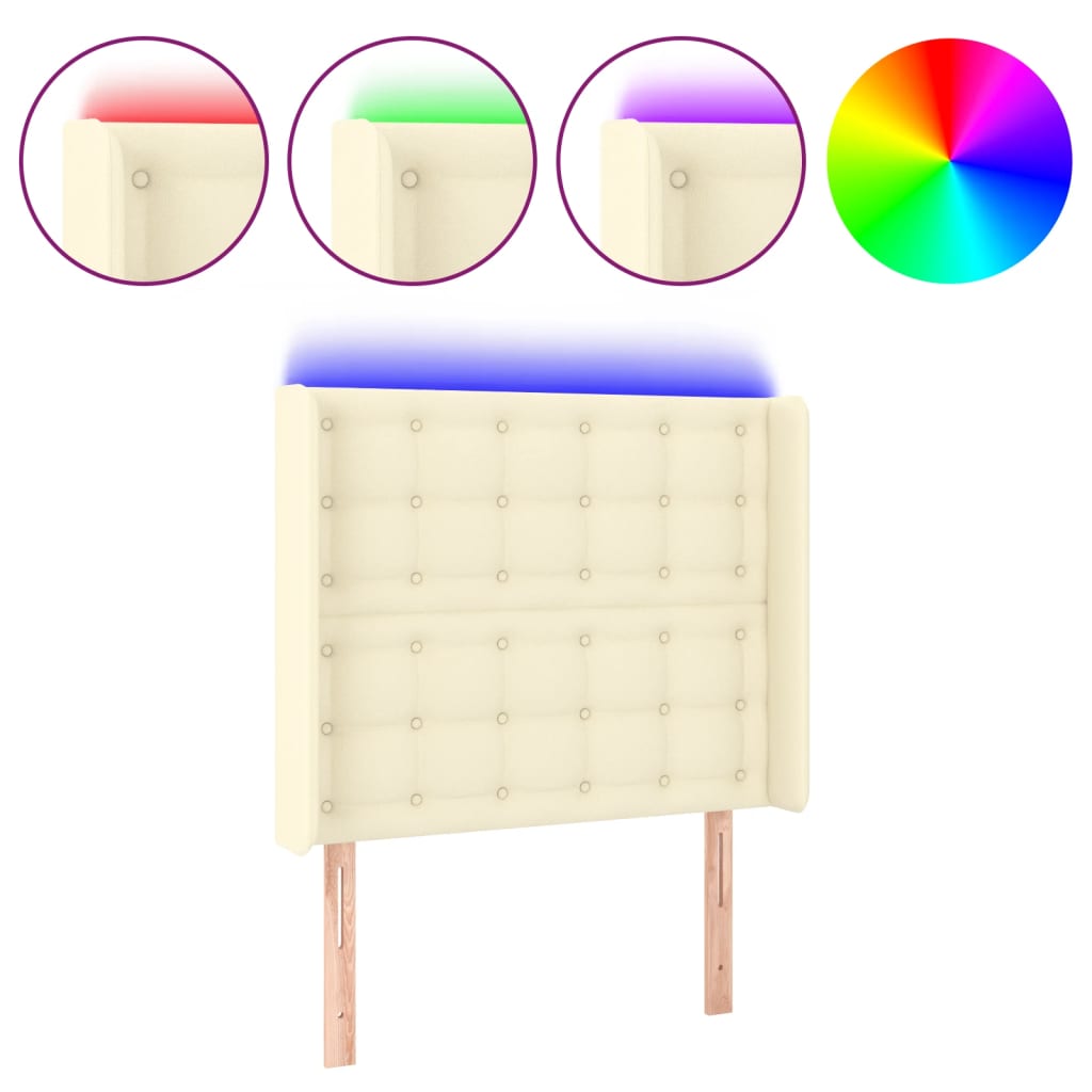 sengegavl med LED-lys 93x16x118/128 cm kunstlæder cremefarvet