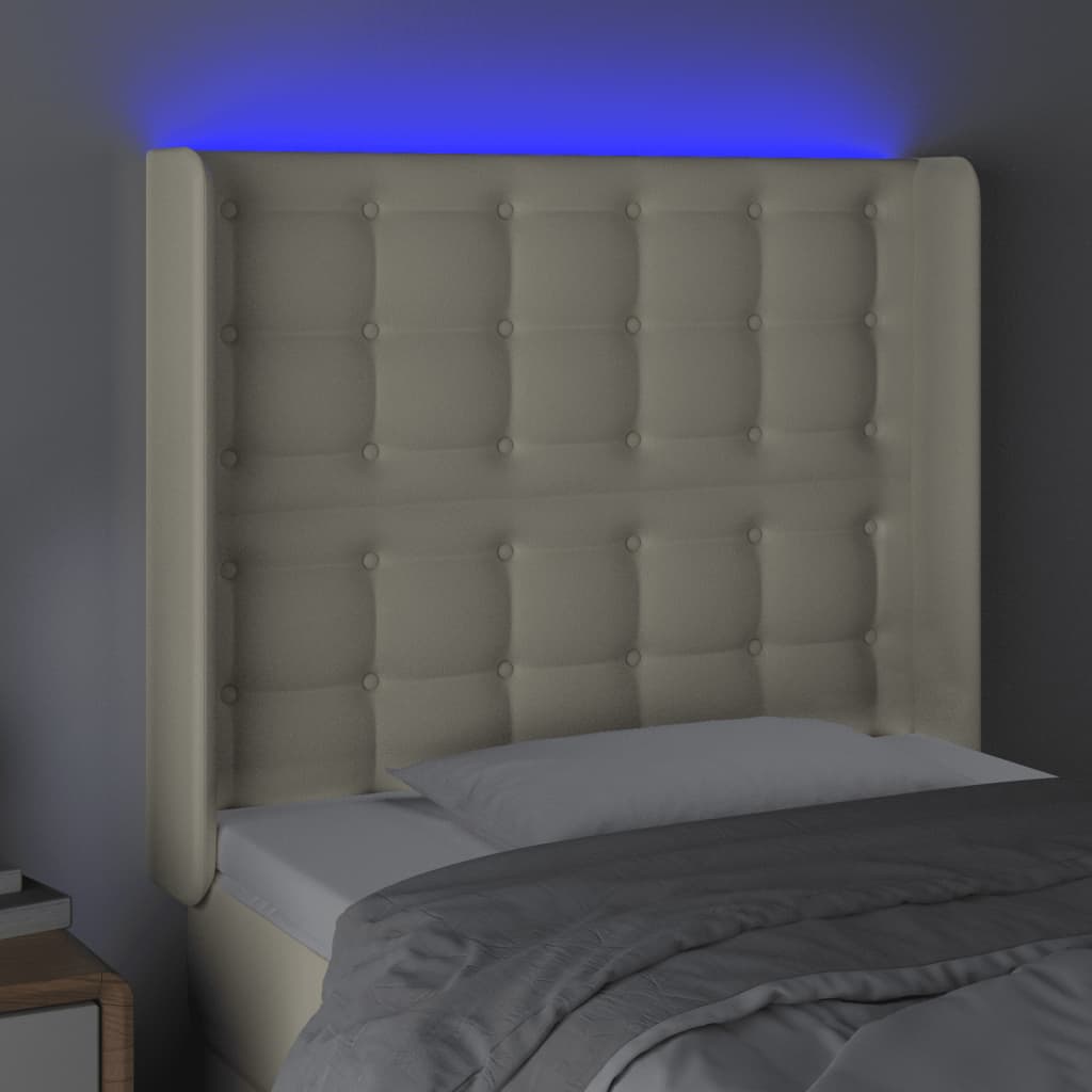 sengegavl med LED-lys 93x16x118/128 cm kunstlæder cremefarvet