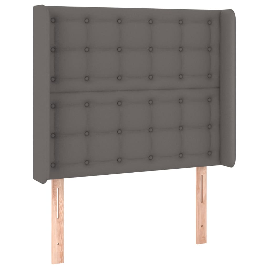 sengegavl med LED-lys 93x16x118/128 cm kunstlæder grå