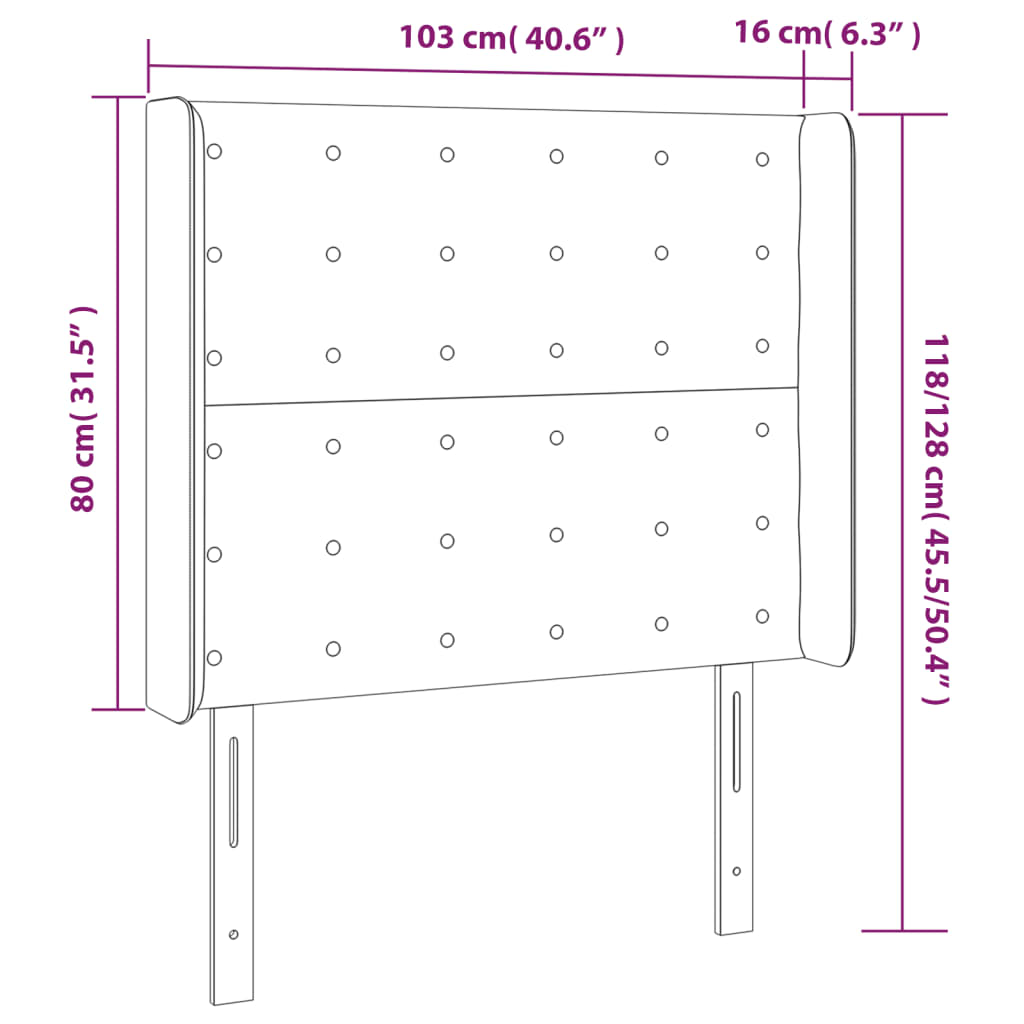 sengegavl med LED-lys 103x16x118/128 cm kunstlæder hvid