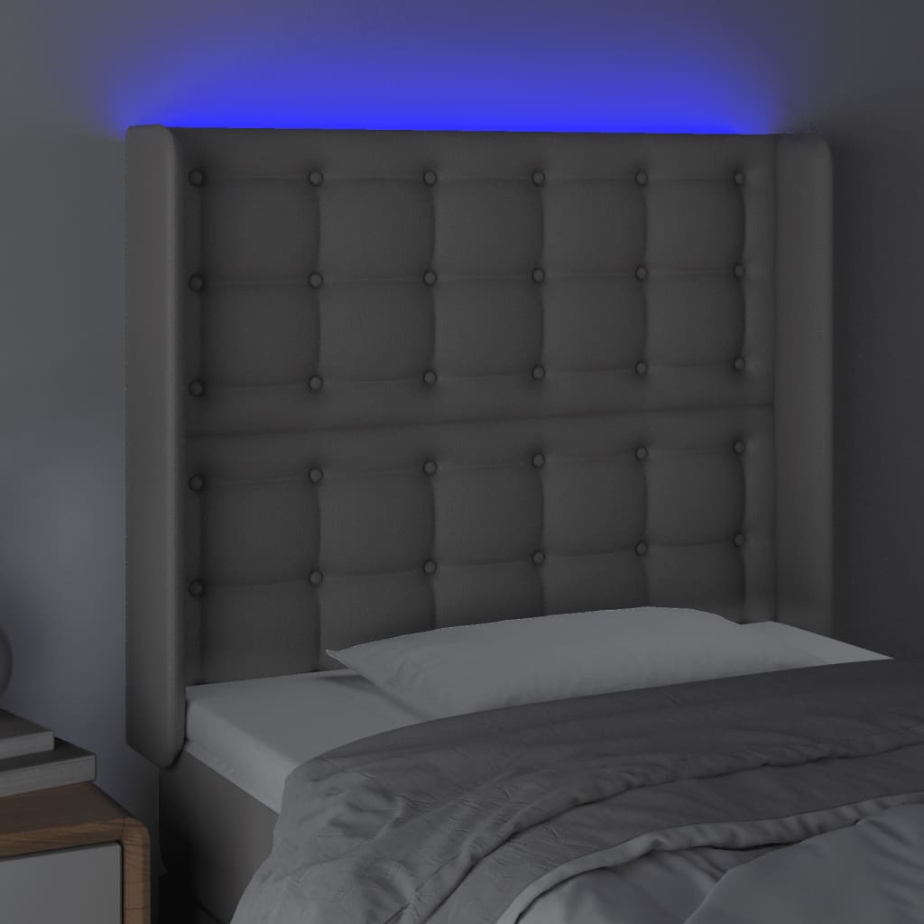 sengegavl med LED-lys 103x16x118/128 cm kunstlæder grå