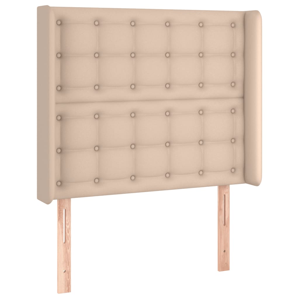 sengegavl med LED-lys 103x16x118/128 cm kunstlæder cappuccino