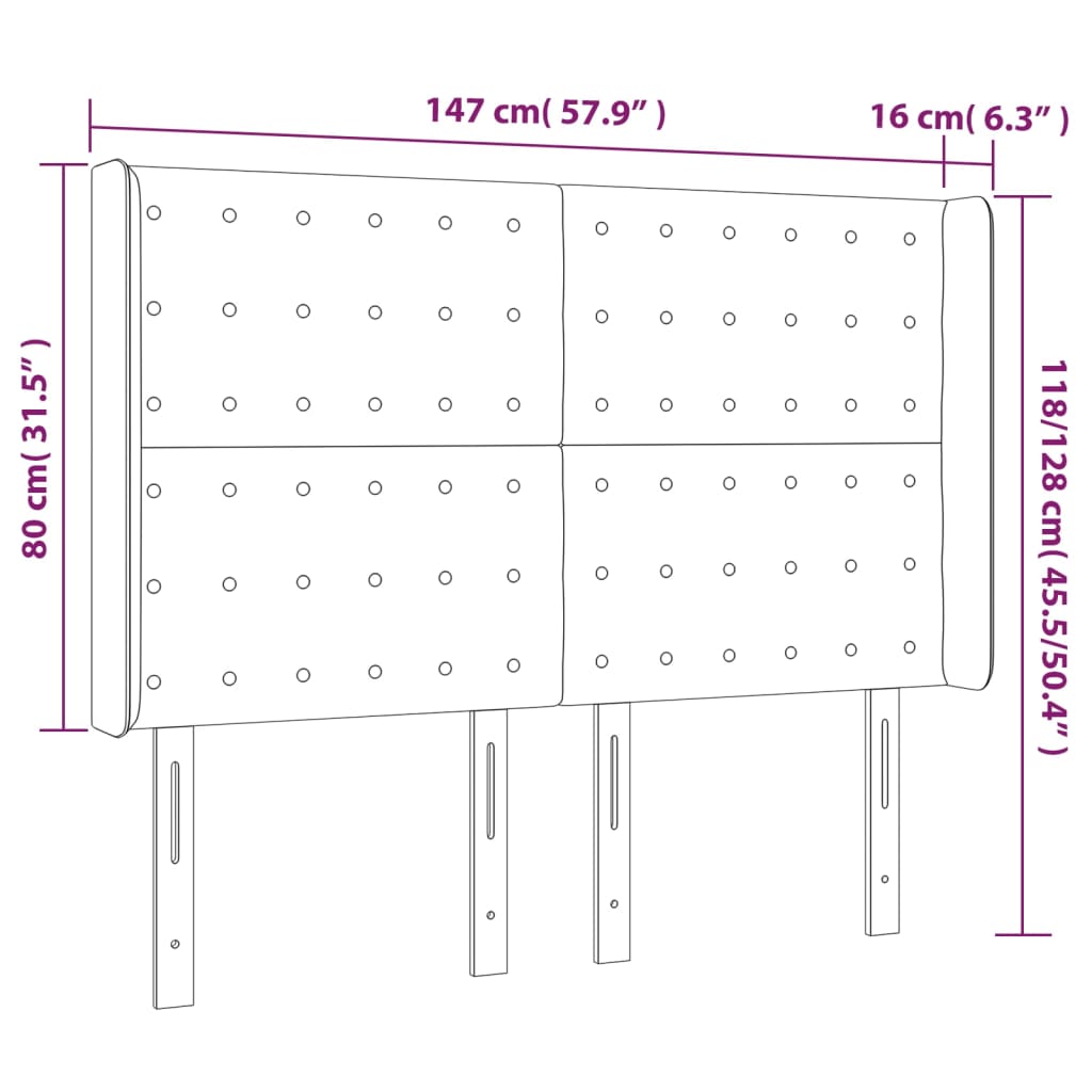 sengegavl med LED-lys 147x16x118/128 cm kunstlæder sort