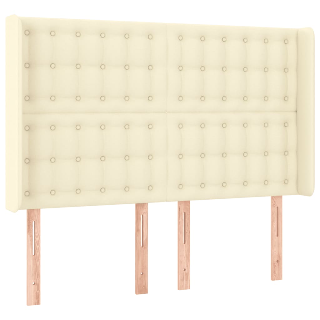 sengegavl med LED-lys 147x16x118/128 cm kunstlæder cremefarvet