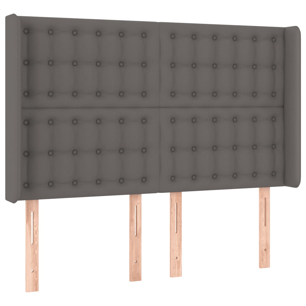 sengegavl med LED-lys 147x16x118/128 cm kunstlæder grå