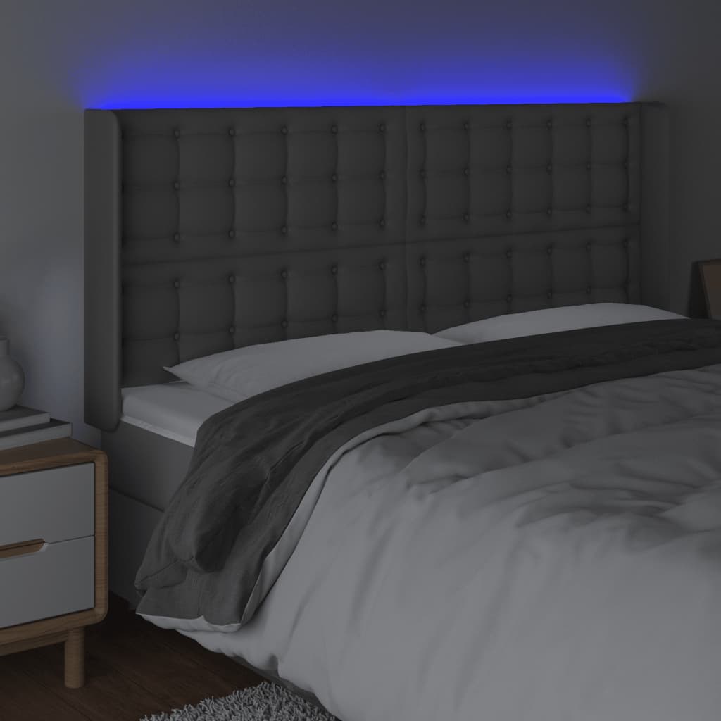 sengegavl med LED-lys 147x16x118/128 cm kunstlæder grå