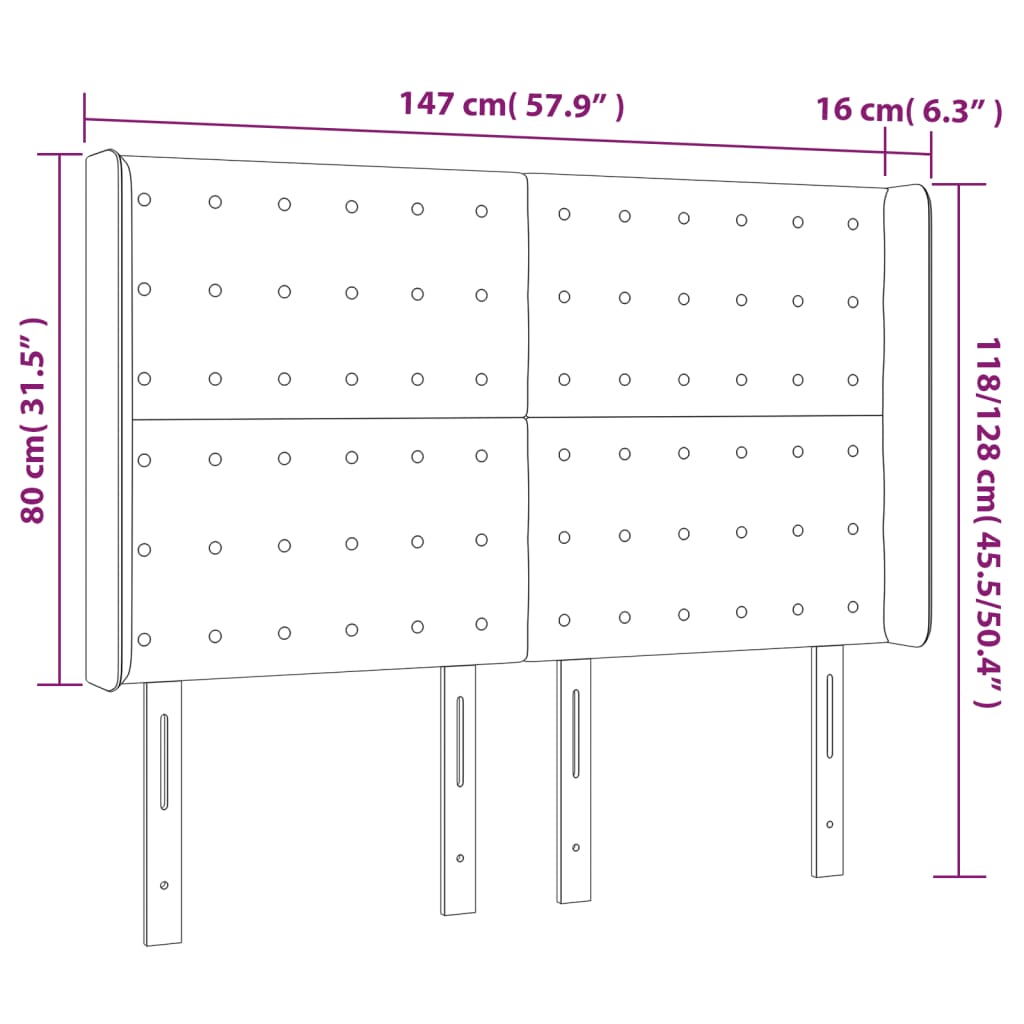 sengegavl med LED-lys 147x16x118/128 cm kunstlæder grå