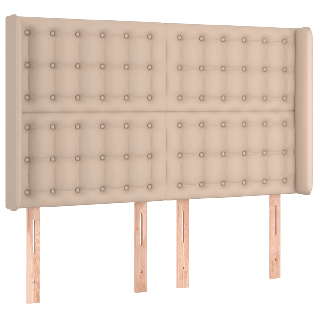 sengegavl med LED-lys 147x16x118/128 cm kunstlæder cappuccino