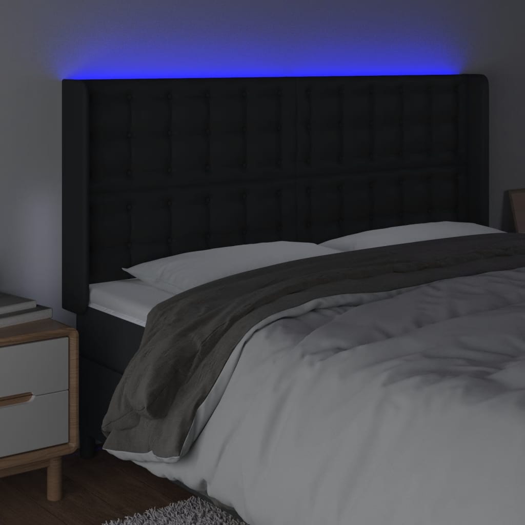 sengegavl med LED-lys 163x16x118/128 cm kunstlæder sort